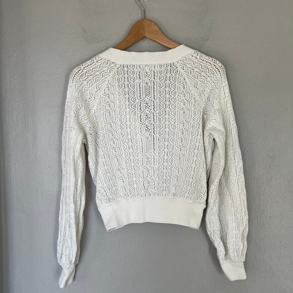 Frame Cardigan Sweater Chain Lace Women's Size S White Pointelle Knit V-Neck - Picture 3 of 10